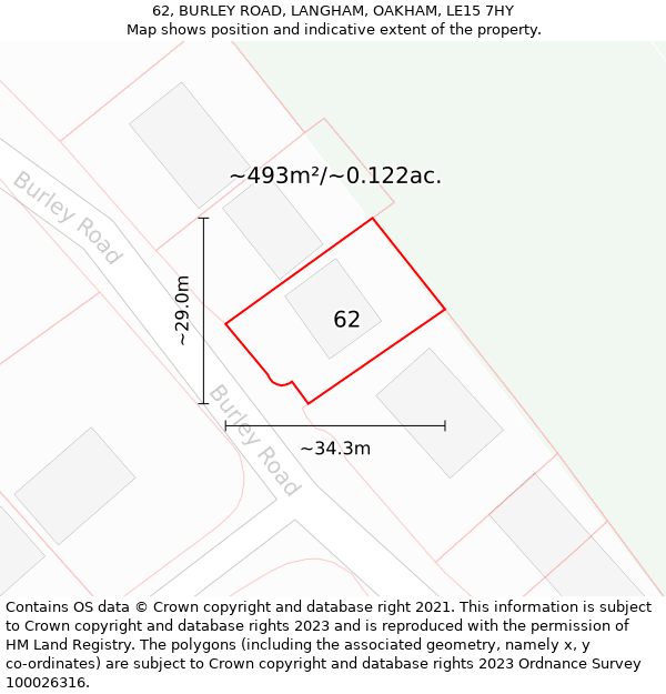 62, BURLEY ROAD, LANGHAM, OAKHAM, LE15 7HY: Plot and title map