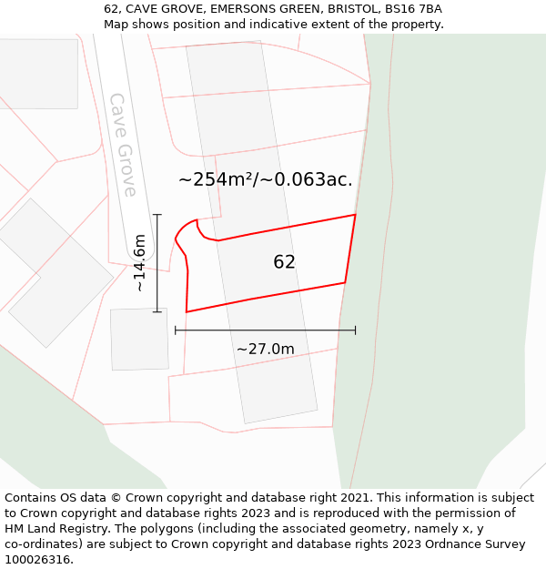 62, CAVE GROVE, EMERSONS GREEN, BRISTOL, BS16 7BA: Plot and title map