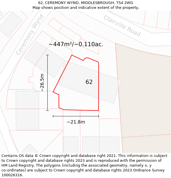 62, CEREMONY WYND, MIDDLESBROUGH, TS4 2WG: Plot and title map