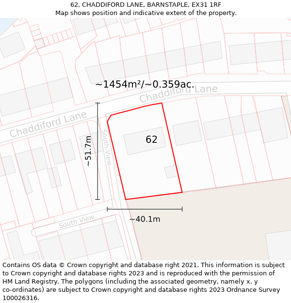 62, CHADDIFORD LANE, BARNSTAPLE, EX31 1RF: Plot and title map