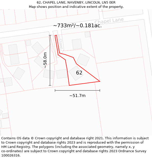 62, CHAPEL LANE, NAVENBY, LINCOLN, LN5 0ER: Plot and title map