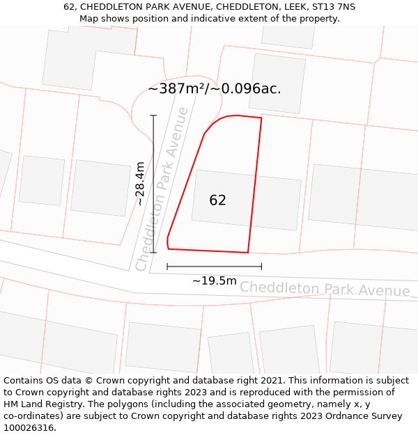 62, CHEDDLETON PARK AVENUE, CHEDDLETON, LEEK, ST13 7NS: Plot and title map