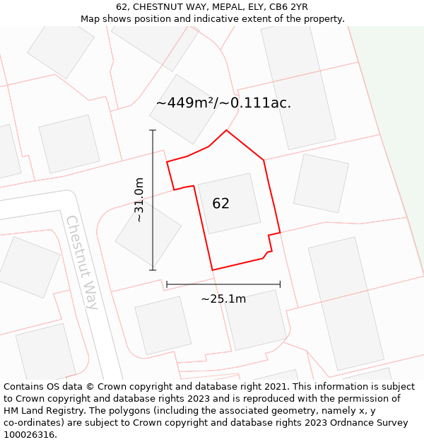 62, CHESTNUT WAY, MEPAL, ELY, CB6 2YR: Plot and title map