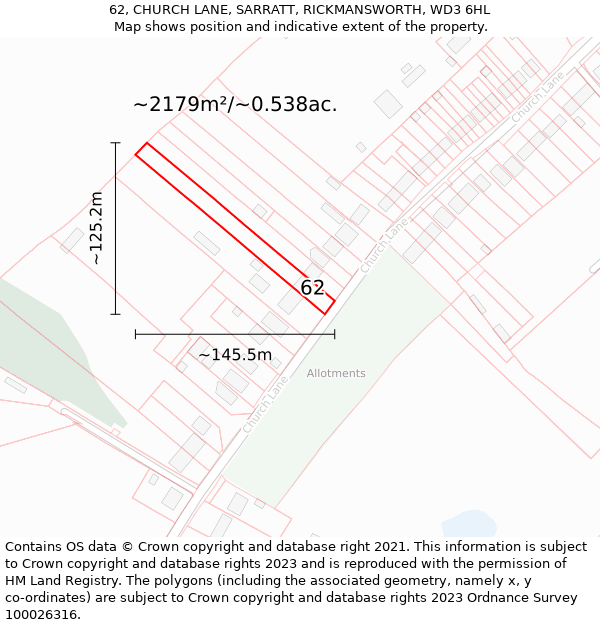 62, CHURCH LANE, SARRATT, RICKMANSWORTH, WD3 6HL: Plot and title map