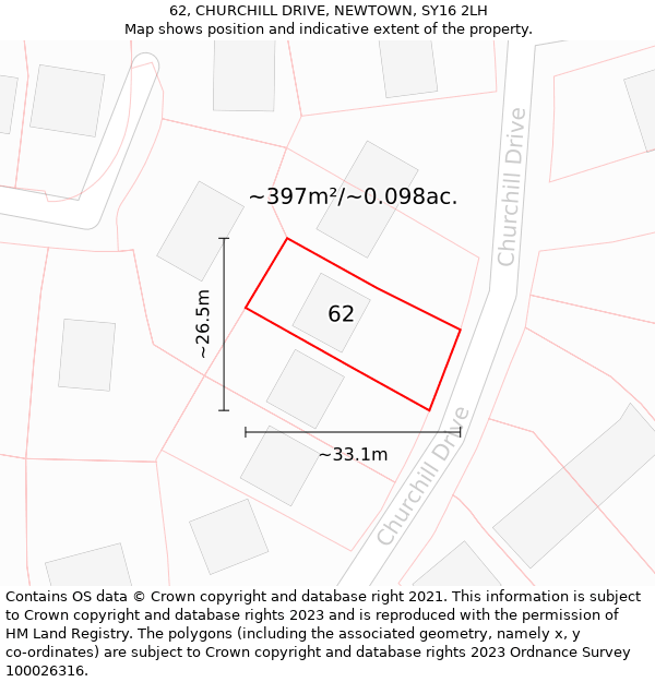 62, CHURCHILL DRIVE, NEWTOWN, SY16 2LH: Plot and title map
