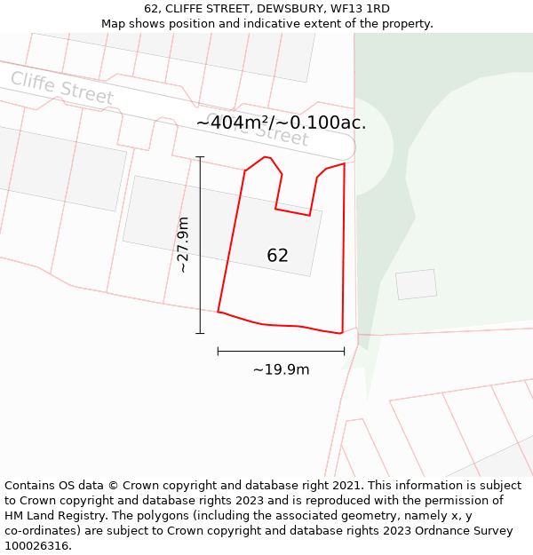 62, CLIFFE STREET, DEWSBURY, WF13 1RD: Plot and title map