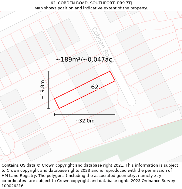 62, COBDEN ROAD, SOUTHPORT, PR9 7TJ: Plot and title map