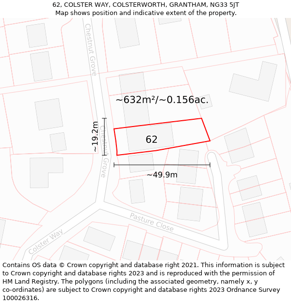 62, COLSTER WAY, COLSTERWORTH, GRANTHAM, NG33 5JT: Plot and title map