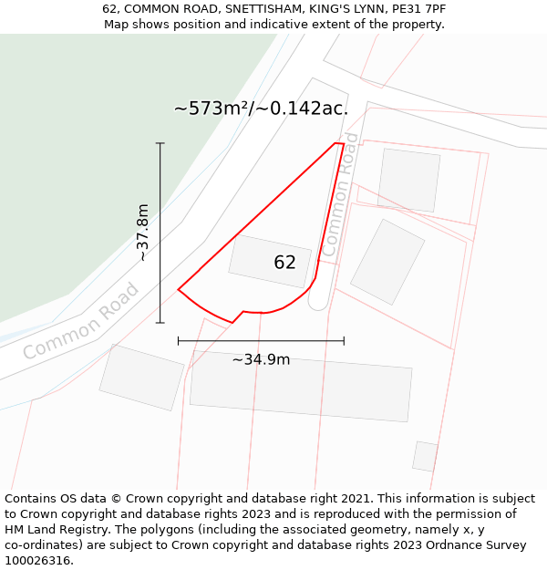 62, COMMON ROAD, SNETTISHAM, KING'S LYNN, PE31 7PF: Plot and title map