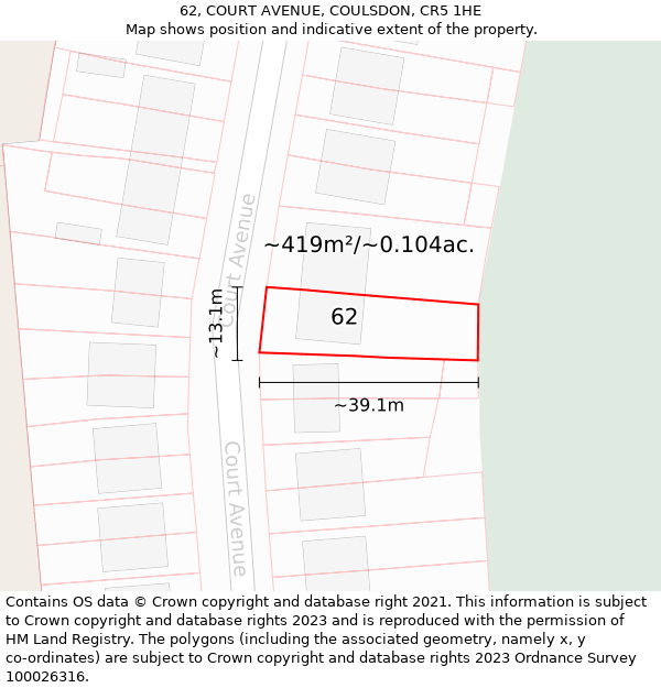 62, COURT AVENUE, COULSDON, CR5 1HE: Plot and title map