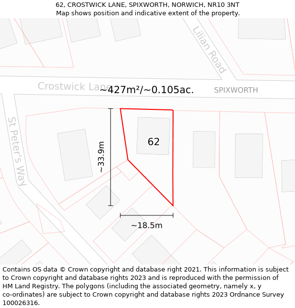 62, CROSTWICK LANE, SPIXWORTH, NORWICH, NR10 3NT: Plot and title map