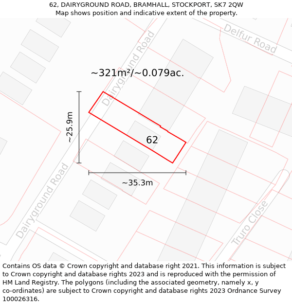 62, DAIRYGROUND ROAD, BRAMHALL, STOCKPORT, SK7 2QW: Plot and title map