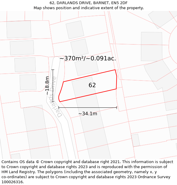 62, DARLANDS DRIVE, BARNET, EN5 2DF: Plot and title map