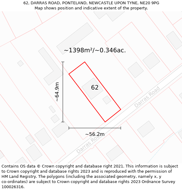 62, DARRAS ROAD, PONTELAND, NEWCASTLE UPON TYNE, NE20 9PG: Plot and title map