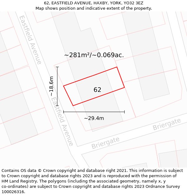 62, EASTFIELD AVENUE, HAXBY, YORK, YO32 3EZ: Plot and title map