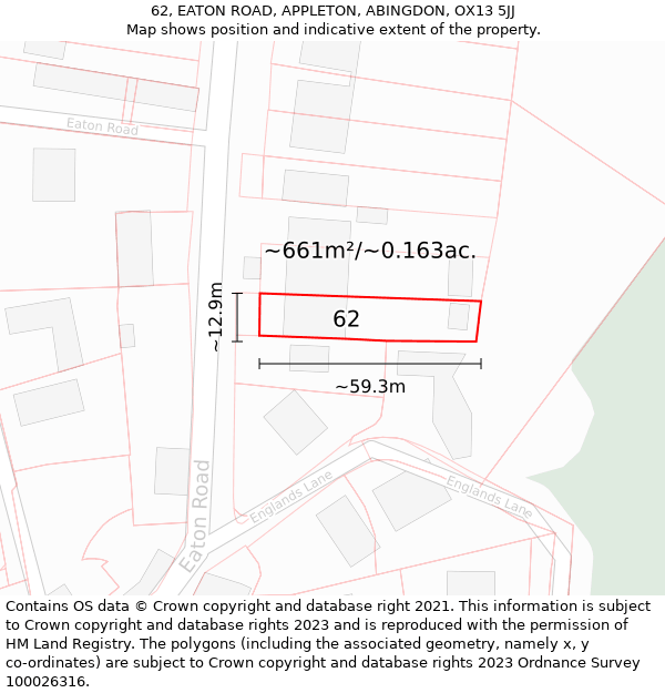 62, EATON ROAD, APPLETON, ABINGDON, OX13 5JJ: Plot and title map