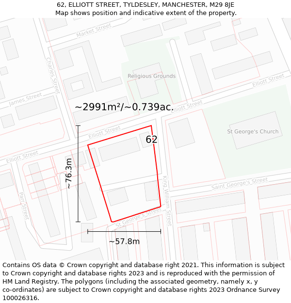 62, ELLIOTT STREET, TYLDESLEY, MANCHESTER, M29 8JE: Plot and title map