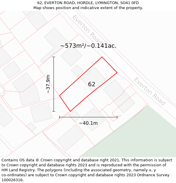 62, EVERTON ROAD, HORDLE, LYMINGTON, SO41 0FD: Plot and title map