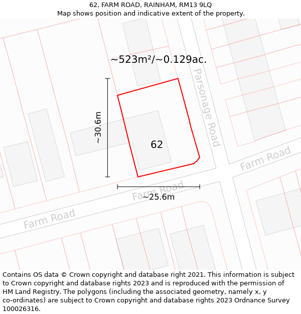 62, FARM ROAD, RAINHAM, RM13 9LQ: Plot and title map