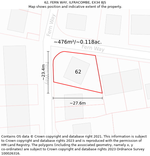 62, FERN WAY, ILFRACOMBE, EX34 8JS: Plot and title map