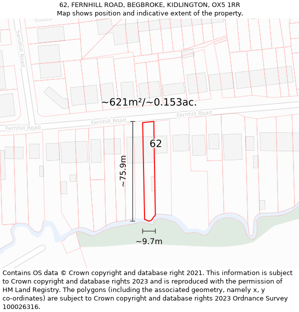 62, FERNHILL ROAD, BEGBROKE, KIDLINGTON, OX5 1RR: Plot and title map
