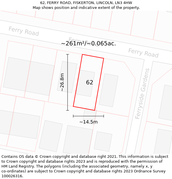 62, FERRY ROAD, FISKERTON, LINCOLN, LN3 4HW: Plot and title map