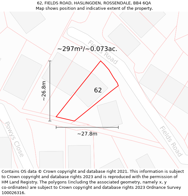 62, FIELDS ROAD, HASLINGDEN, ROSSENDALE, BB4 6QA: Plot and title map