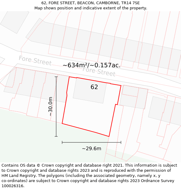 62, FORE STREET, BEACON, CAMBORNE, TR14 7SE: Plot and title map