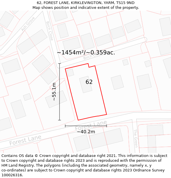 62, FOREST LANE, KIRKLEVINGTON, YARM, TS15 9ND: Plot and title map