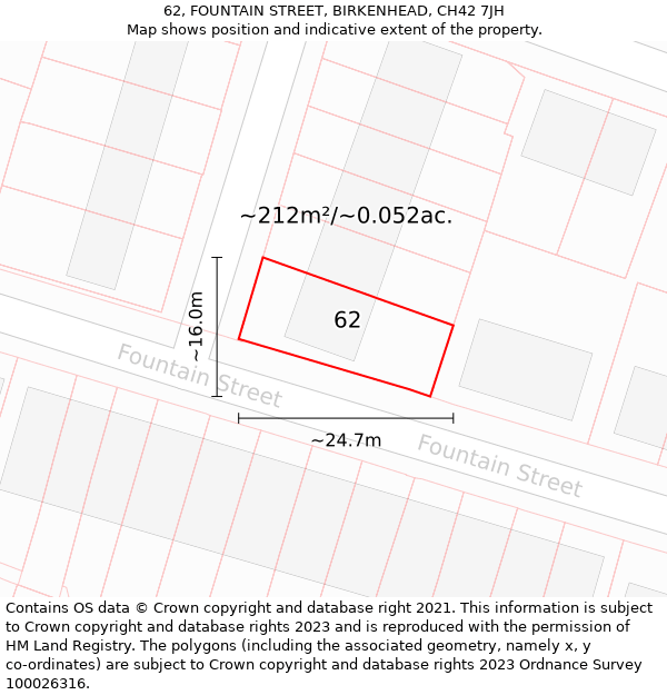 62, FOUNTAIN STREET, BIRKENHEAD, CH42 7JH: Plot and title map