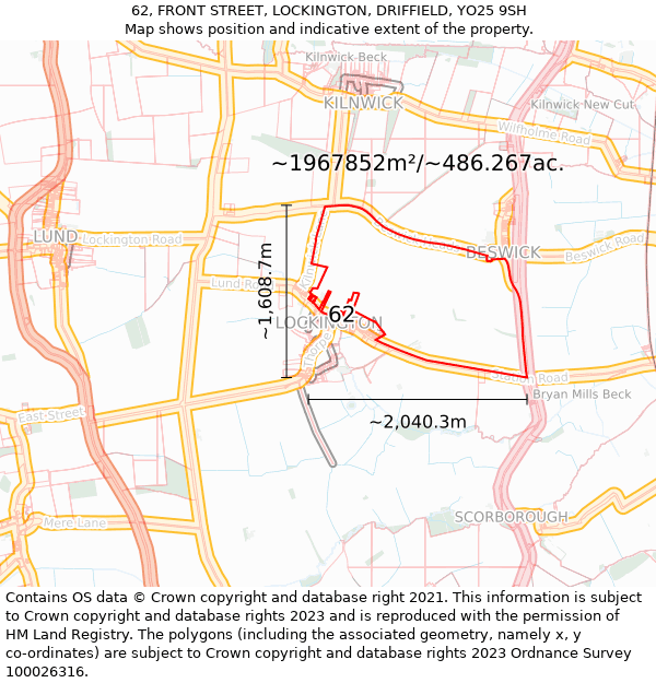 62, FRONT STREET, LOCKINGTON, DRIFFIELD, YO25 9SH: Plot and title map