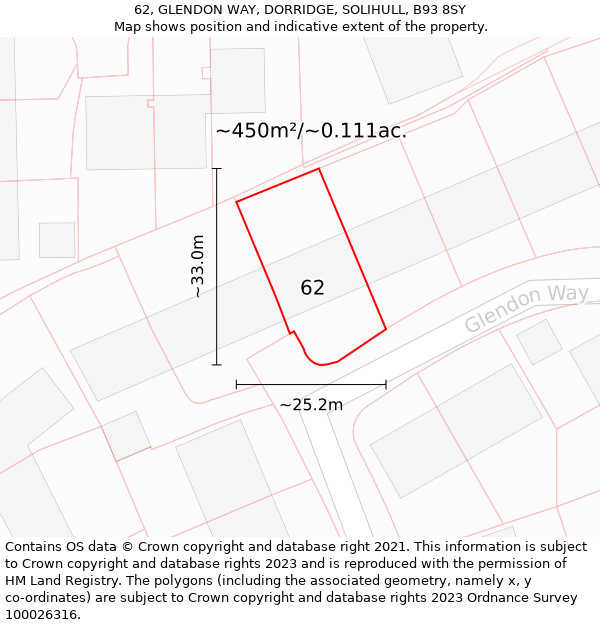 62, GLENDON WAY, DORRIDGE, SOLIHULL, B93 8SY: Plot and title map