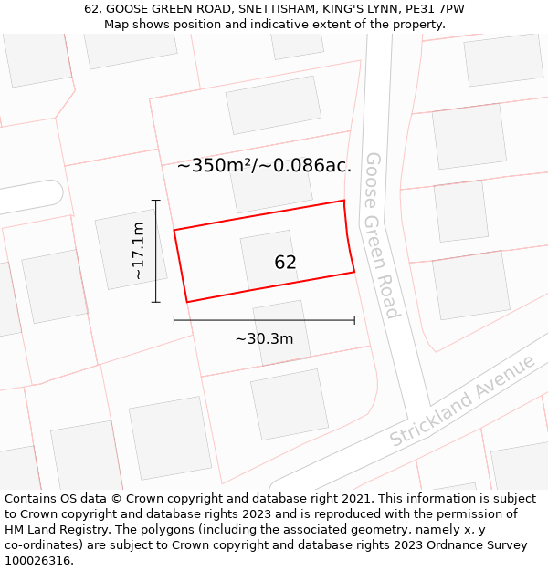 62, GOOSE GREEN ROAD, SNETTISHAM, KING'S LYNN, PE31 7PW: Plot and title map