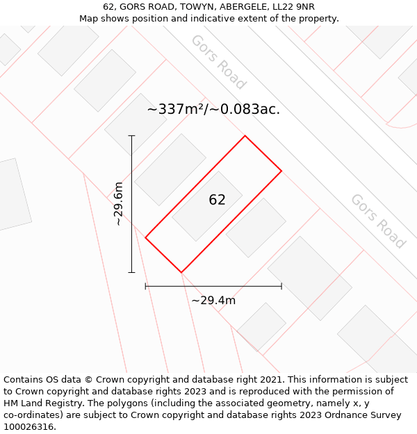 62, GORS ROAD, TOWYN, ABERGELE, LL22 9NR: Plot and title map