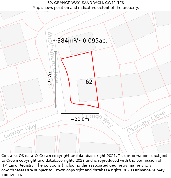 62, GRANGE WAY, SANDBACH, CW11 1ES: Plot and title map