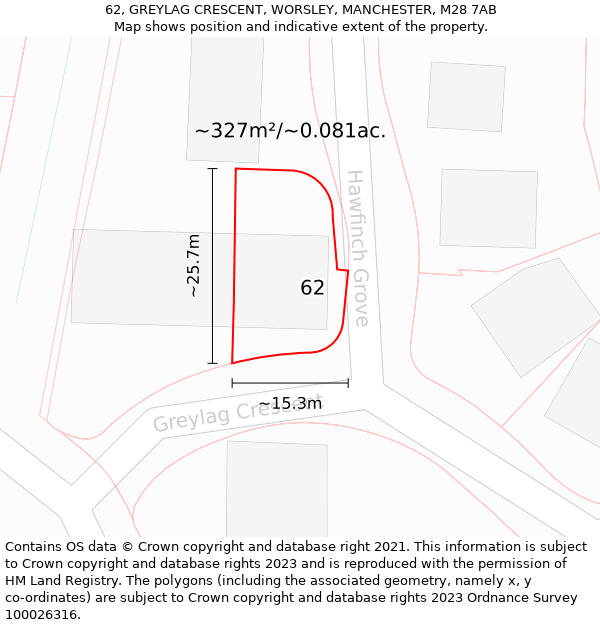 62, GREYLAG CRESCENT, WORSLEY, MANCHESTER, M28 7AB: Plot and title map