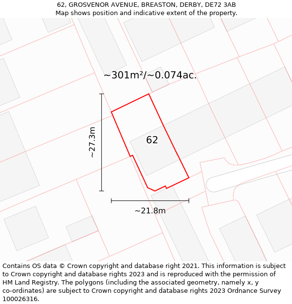 62, GROSVENOR AVENUE, BREASTON, DERBY, DE72 3AB: Plot and title map