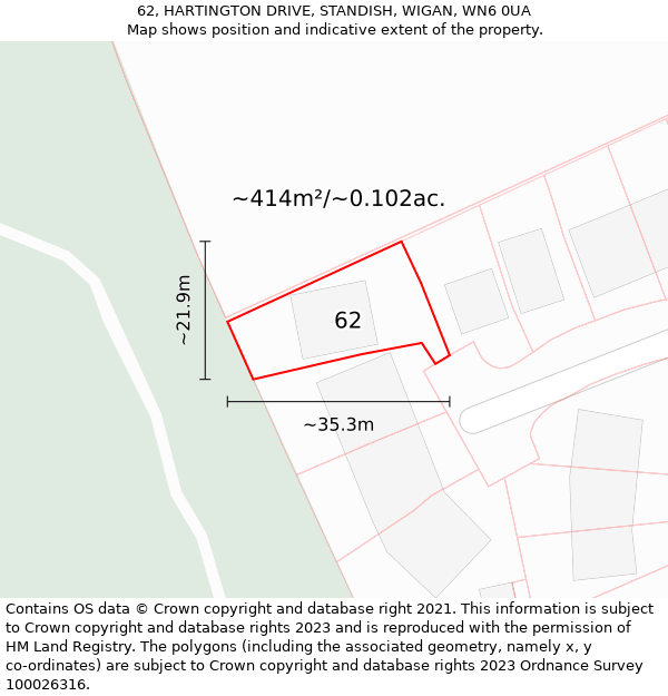 62, HARTINGTON DRIVE, STANDISH, WIGAN, WN6 0UA: Plot and title map