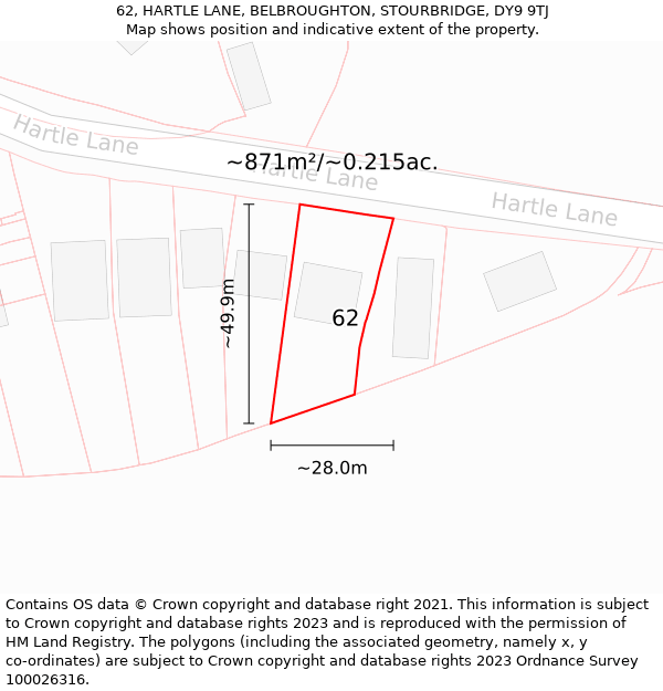 62, HARTLE LANE, BELBROUGHTON, STOURBRIDGE, DY9 9TJ: Plot and title map