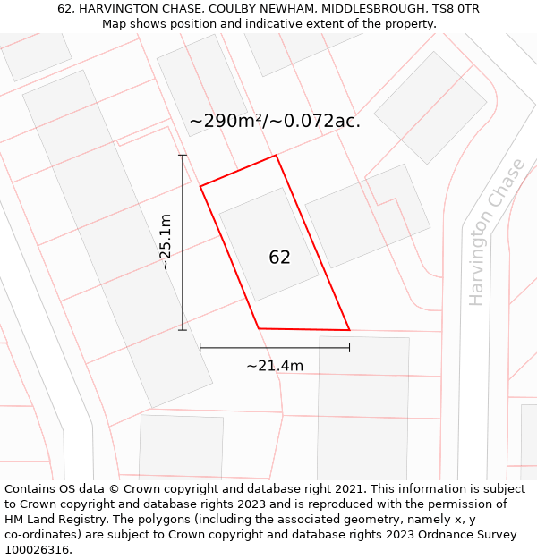 62, HARVINGTON CHASE, COULBY NEWHAM, MIDDLESBROUGH, TS8 0TR: Plot and title map