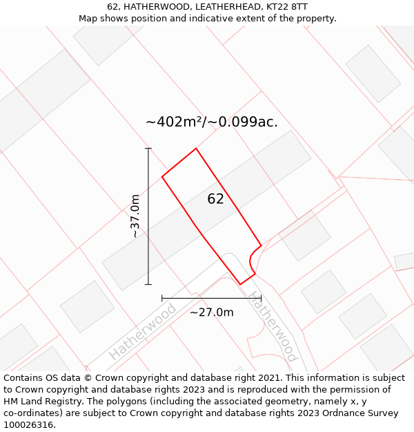 62, HATHERWOOD, LEATHERHEAD, KT22 8TT: Plot and title map