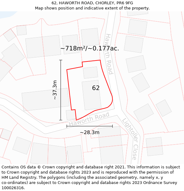 62, HAWORTH ROAD, CHORLEY, PR6 9FG: Plot and title map