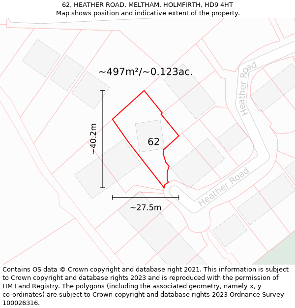 62, HEATHER ROAD, MELTHAM, HOLMFIRTH, HD9 4HT: Plot and title map