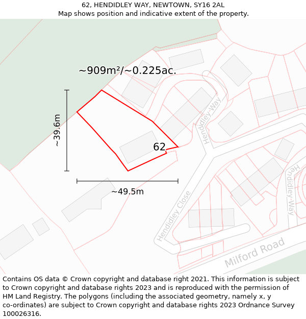 62, HENDIDLEY WAY, NEWTOWN, SY16 2AL: Plot and title map