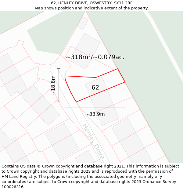 62, HENLEY DRIVE, OSWESTRY, SY11 2RF: Plot and title map