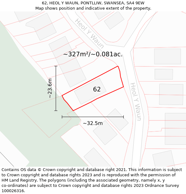 62, HEOL Y WAUN, PONTLLIW, SWANSEA, SA4 9EW: Plot and title map