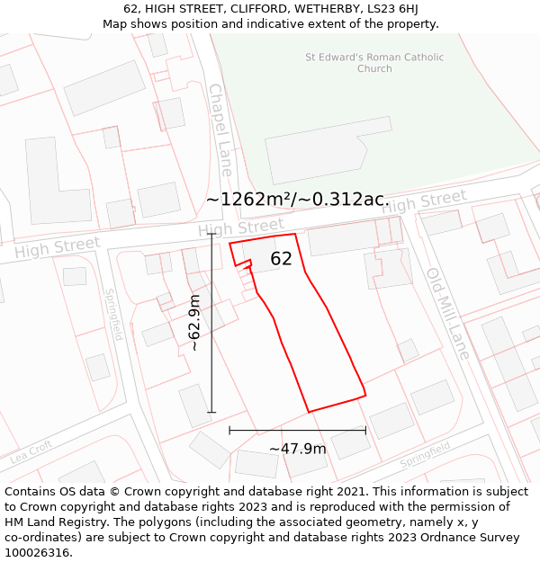 62, HIGH STREET, CLIFFORD, WETHERBY, LS23 6HJ: Plot and title map