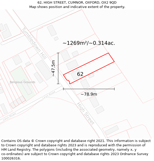 62, HIGH STREET, CUMNOR, OXFORD, OX2 9QD: Plot and title map