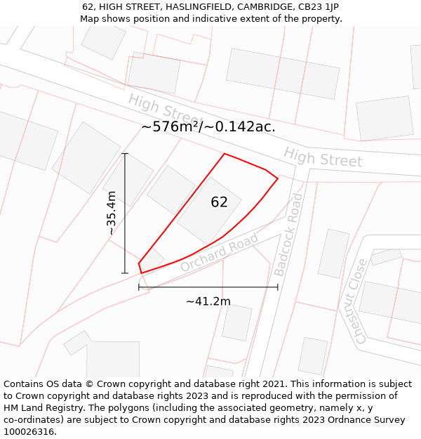 62, HIGH STREET, HASLINGFIELD, CAMBRIDGE, CB23 1JP: Plot and title map