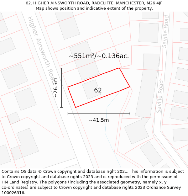 62, HIGHER AINSWORTH ROAD, RADCLIFFE, MANCHESTER, M26 4JF: Plot and title map